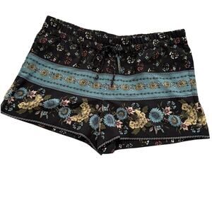 Loft Women Black Multicolor Floral Print Drawstring Shorts L